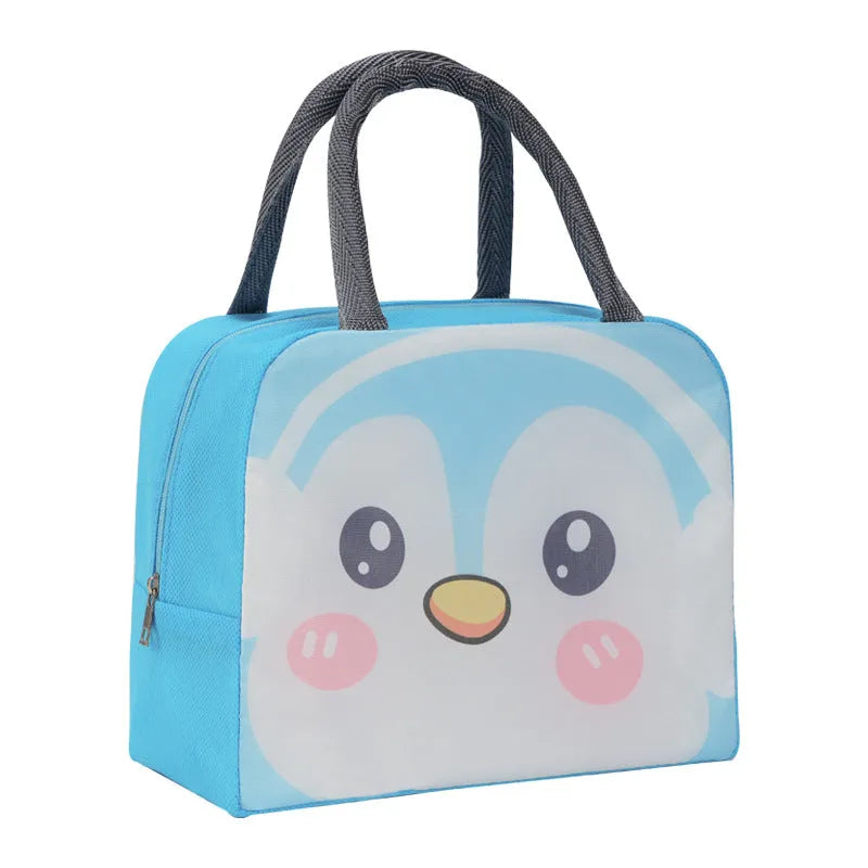 Cartoon insulated lunch box bag in Oxford cloth with aluminium foil insulation.