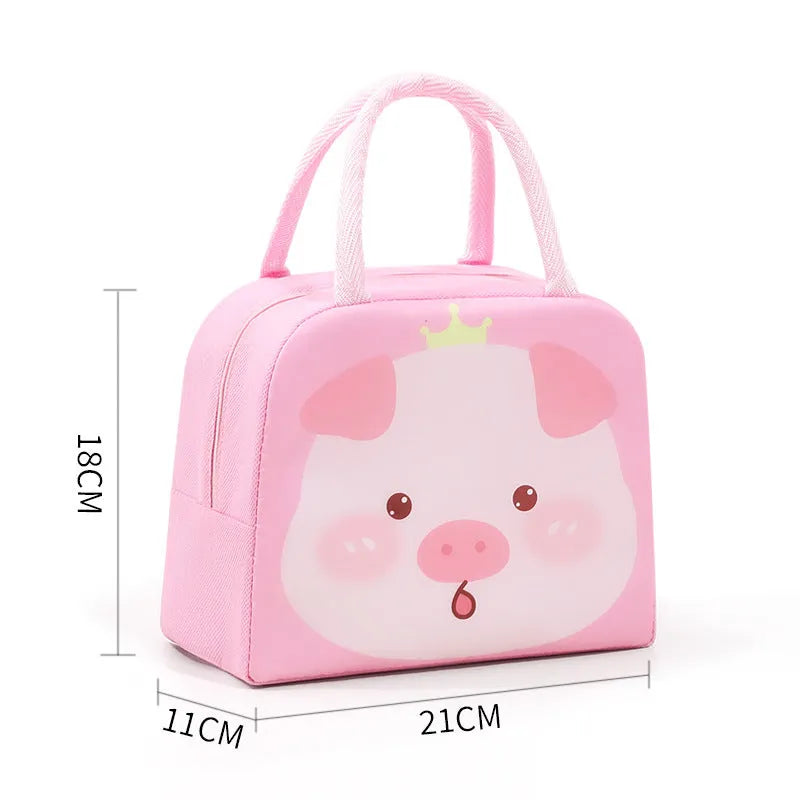 Cartoon insulated lunch box bag in Oxford cloth with aluminium foil insulation.