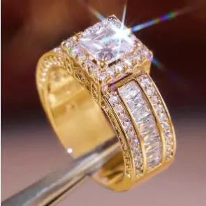 Alloy geometric women's ring with electroplated gold or white finish and round design elements