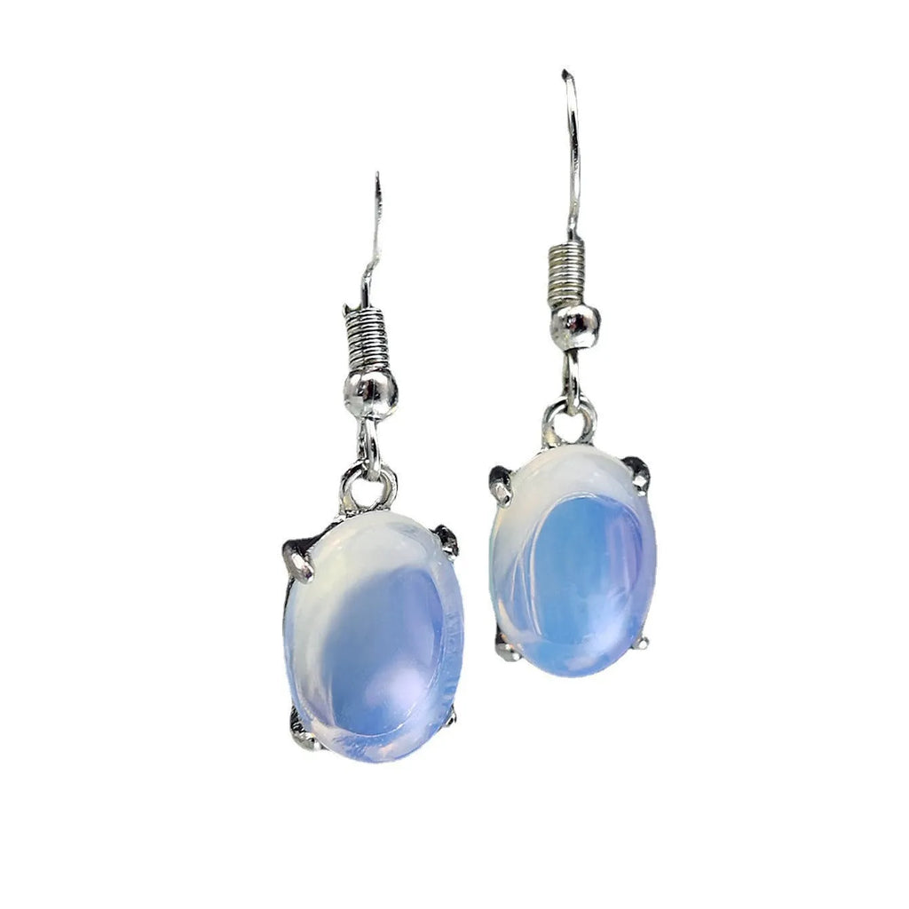 Moonlight White opal-coloured drop earrings with an ellipse design on a retro-inspired alloy setting.