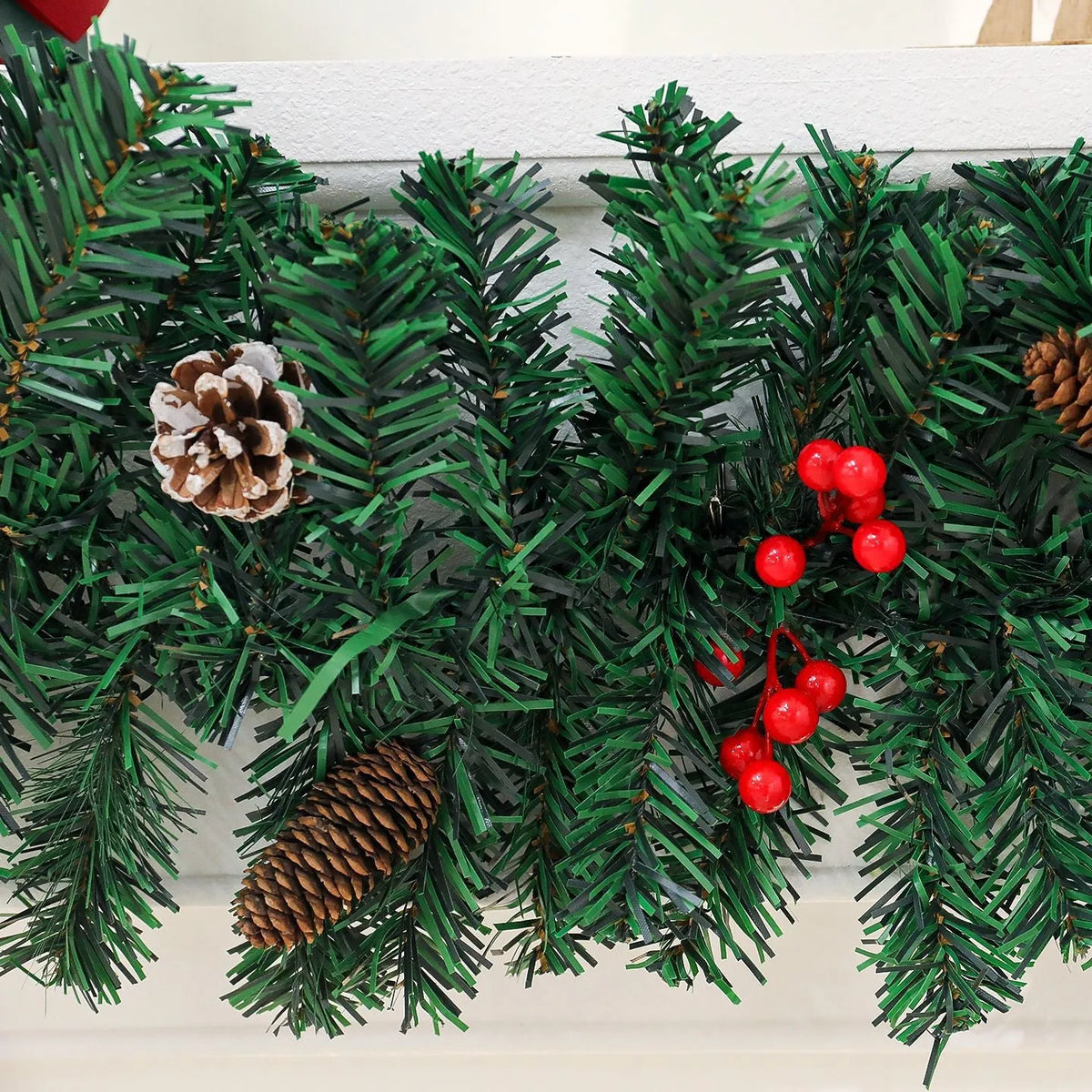 Christmas rattan pine cone bow decorative showcase with European style design and optional lighting
