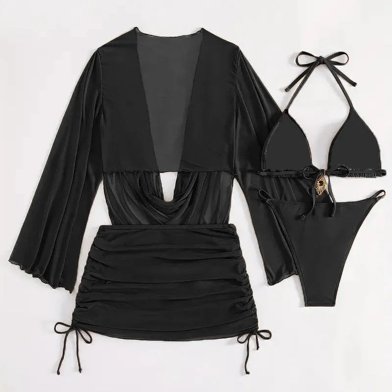 Women's lace-up bikini swimsuit in dark brown or black with sleeveless, backless two-piece design