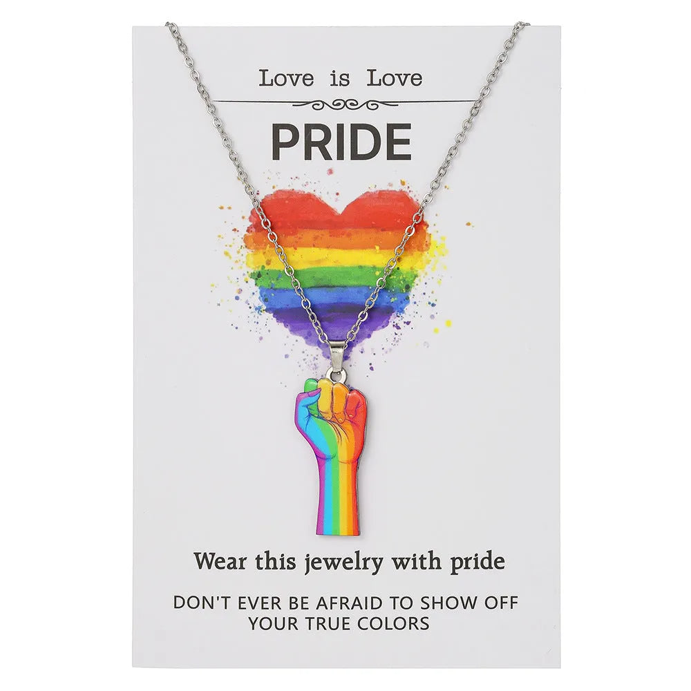Stainless steel necklace and matching friendship bracelet with inspirational colour printing