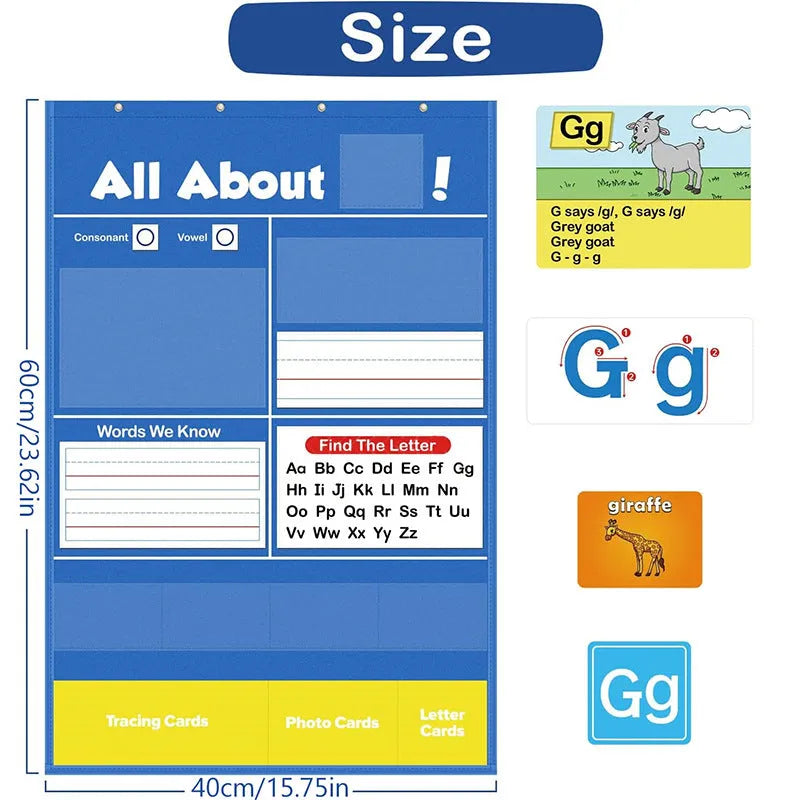 Children's alphabet learning chart with word cards, letter cards, picture cards and educational songs