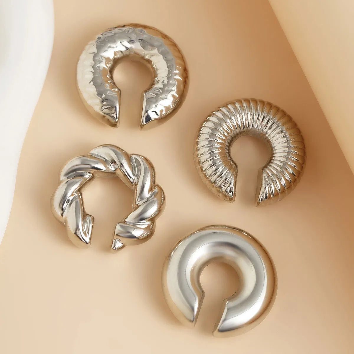 Gold and silver geometric clip-on earrings set for women without pierced ears