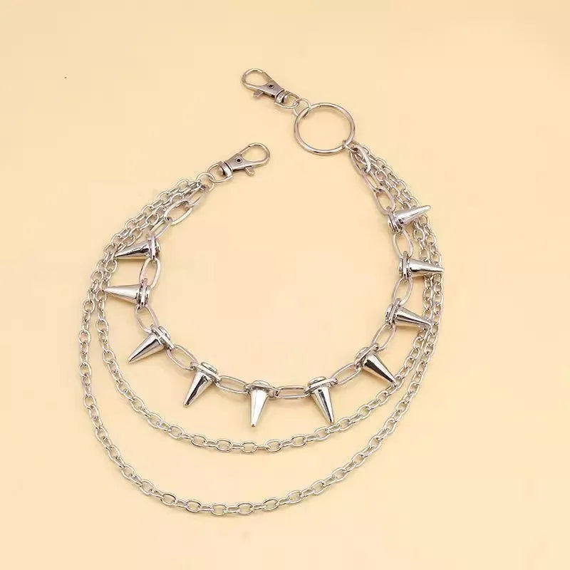 Silver metal pants chain with double-layer design and 115cm length for trouser ornamentation