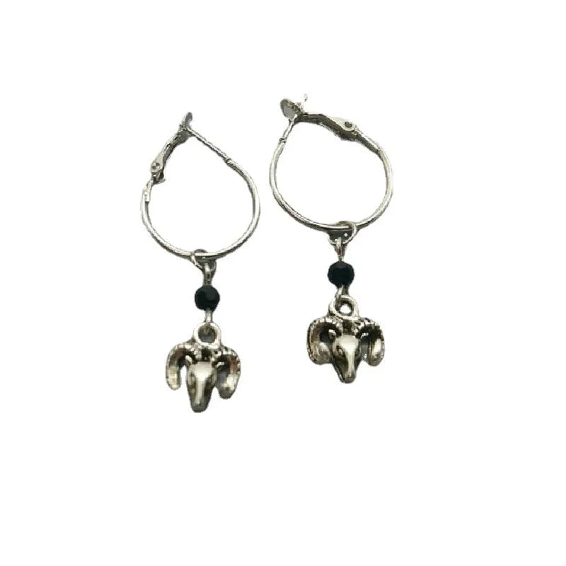 Silver tone alloy round ring earrings with Tibetan antelope design for women