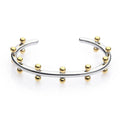 Stainless steel C-shaped bean beads with texture rivet detail in gold, steel, and steel gold colours.