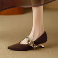 French point women's stiletto high heels with buckle closure in black colour