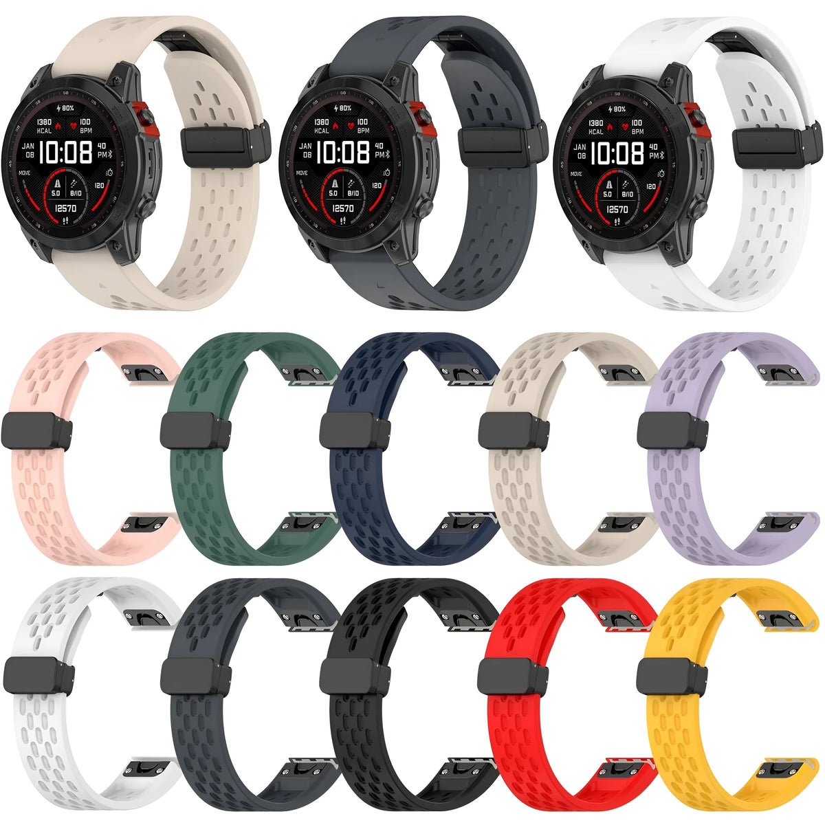 Quick release silicone watch strap for Garmin Fenix 8 and Fenix 7 Pro in multiple colours
