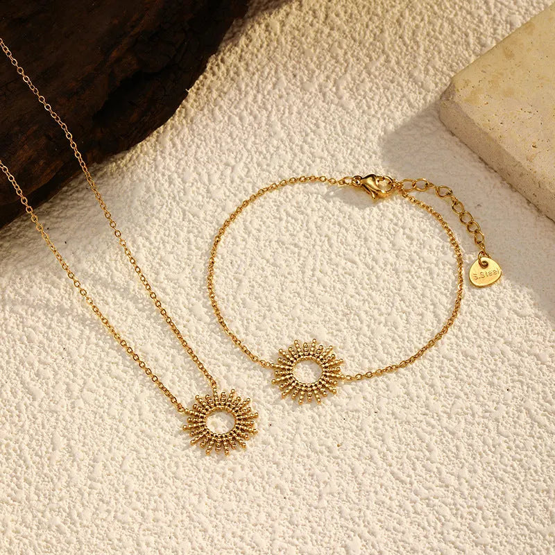 Sunflower Series gold geometric chain necklace and bracelet jewellery set for women