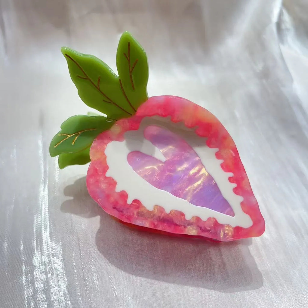 Handmade strawberry hairpin for girls in red pastoral style with fruit decoration