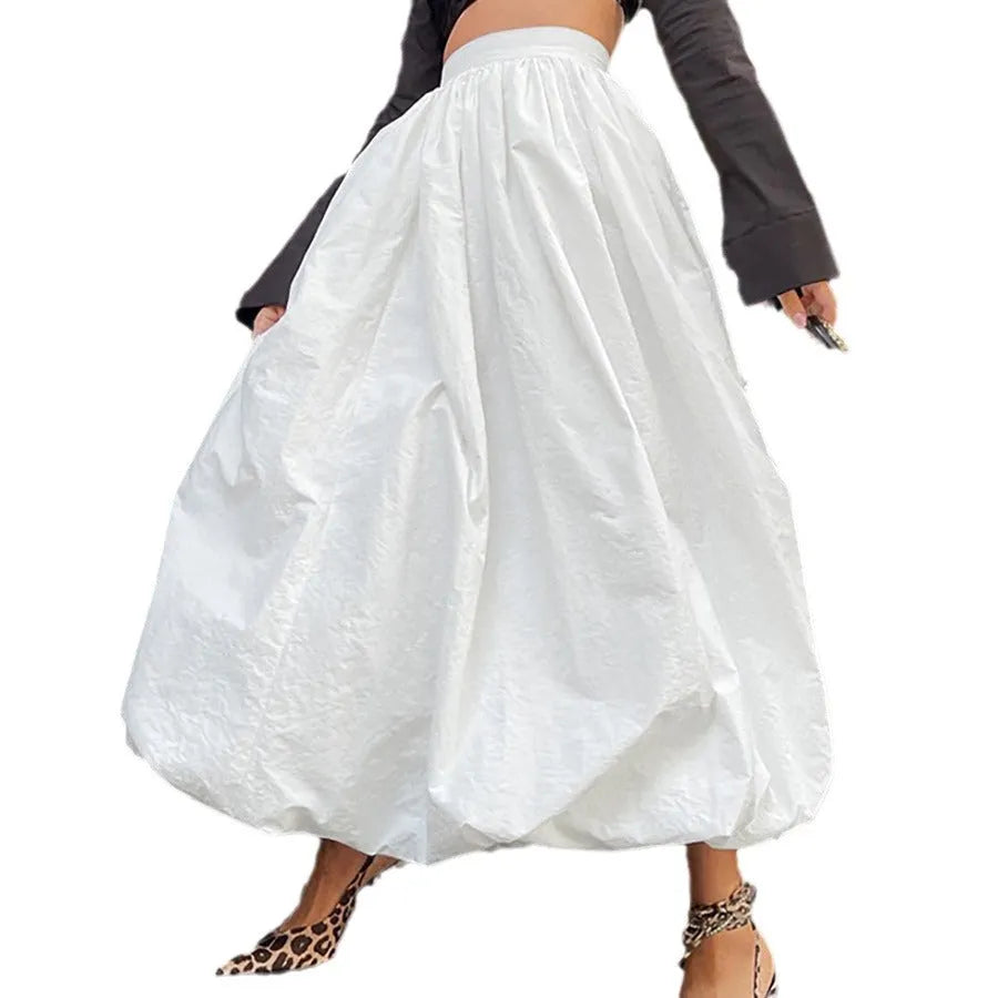 Women's long cotton skirt in black or white with elastic waistband