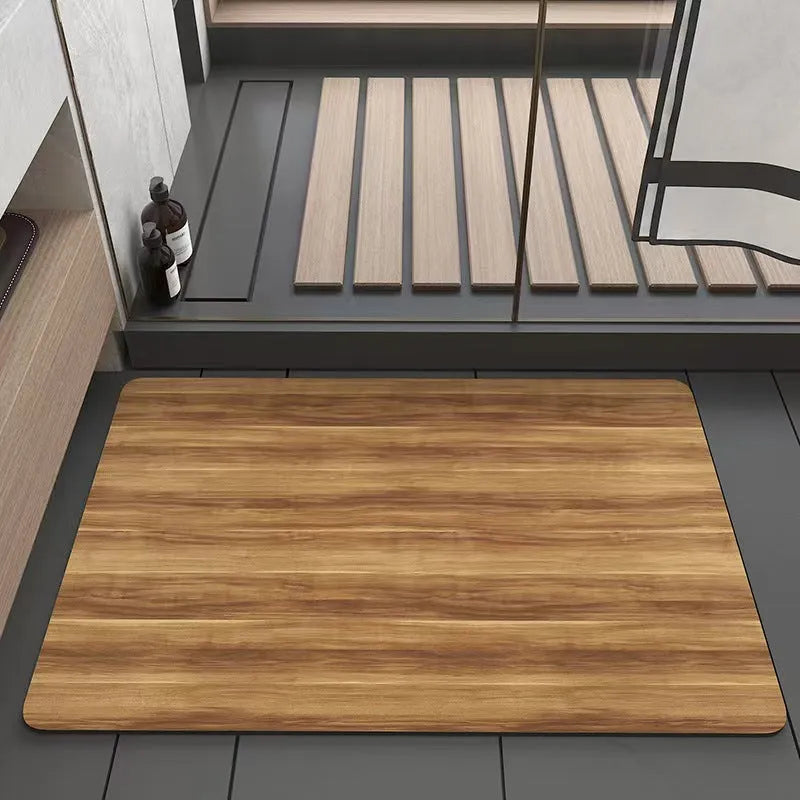 Square wood grain pattern floor mat for shower room in diatom ooze material