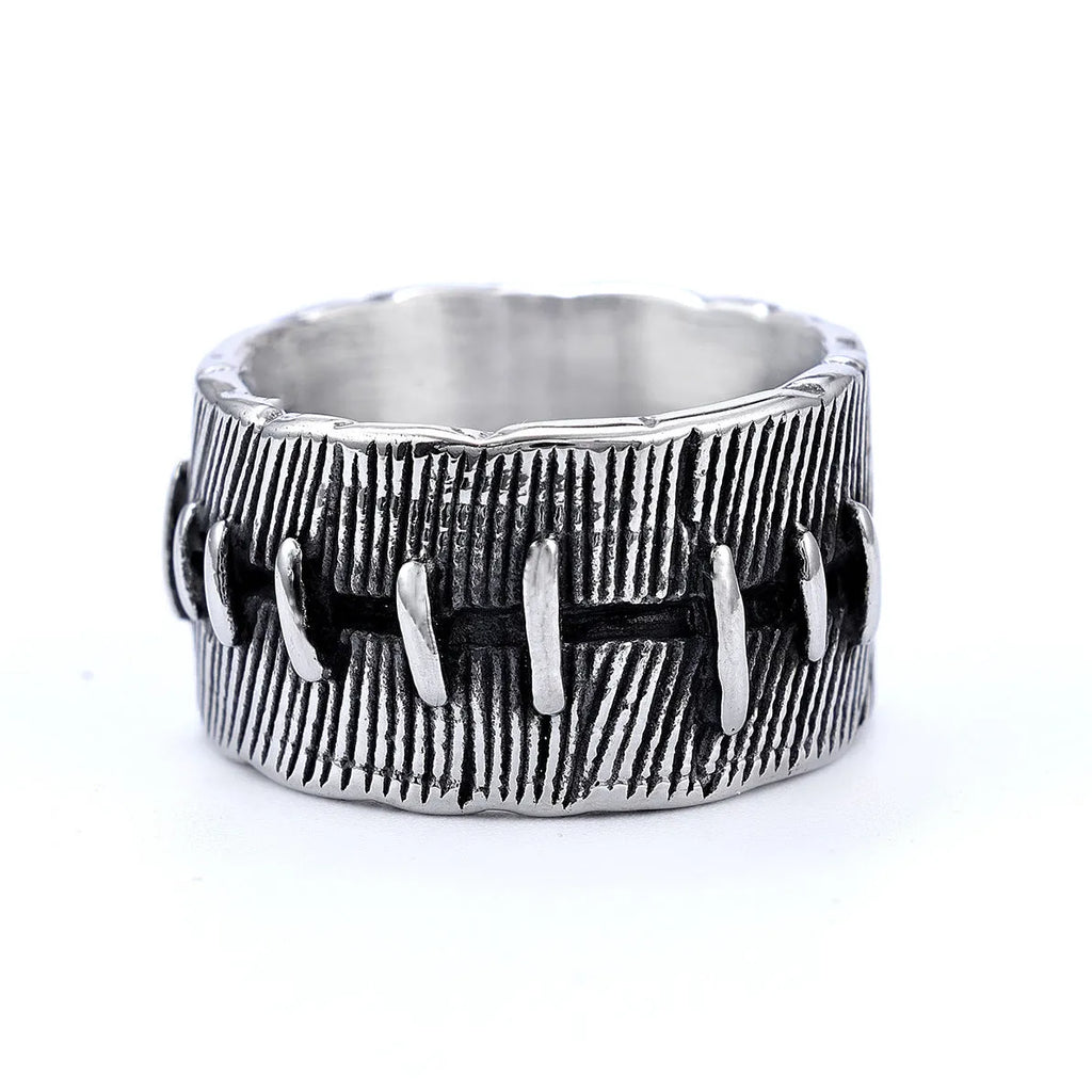 Dark punk titanium steel geometric ring with double construction in retro colour
