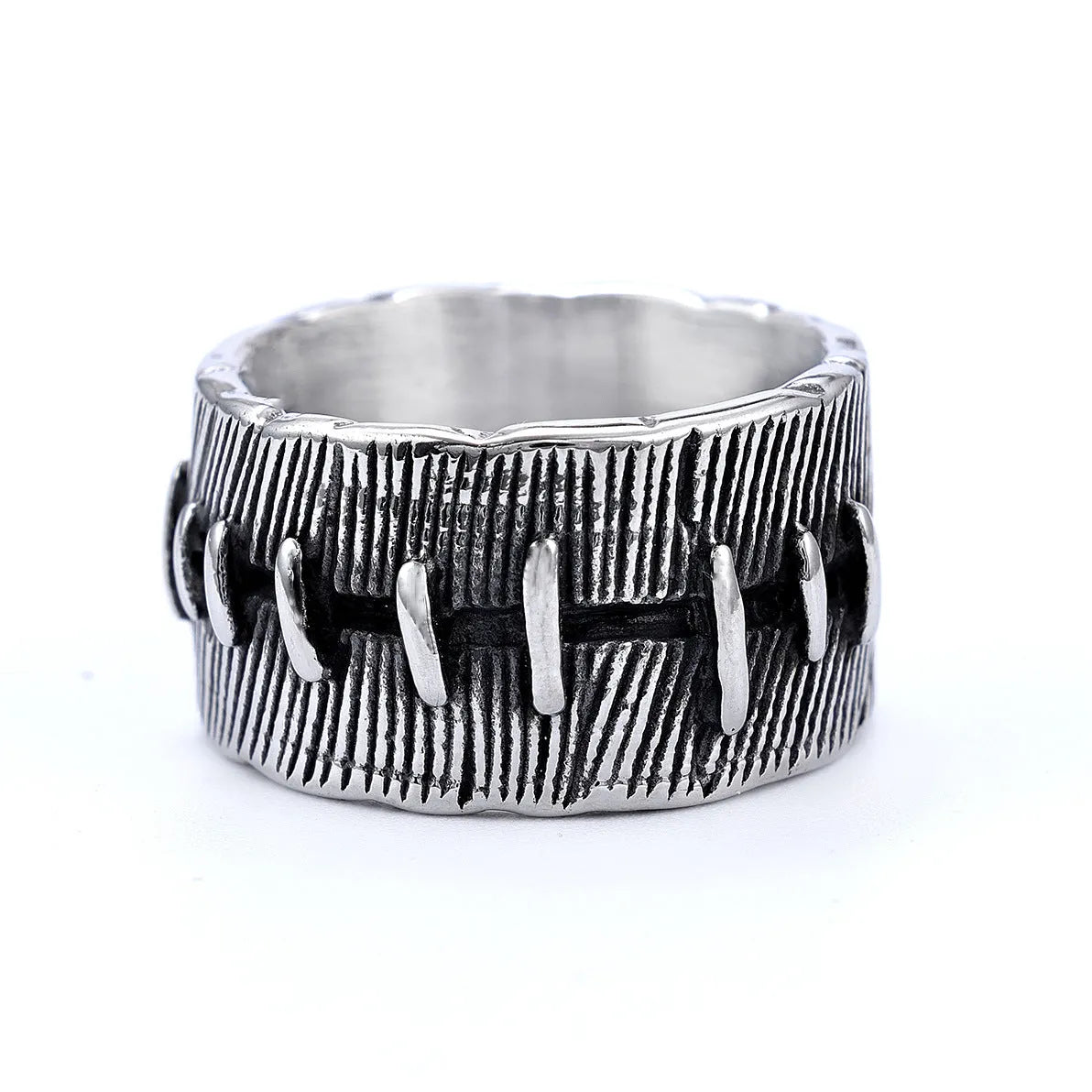 Dark punk titanium steel geometric ring with double construction in retro colour