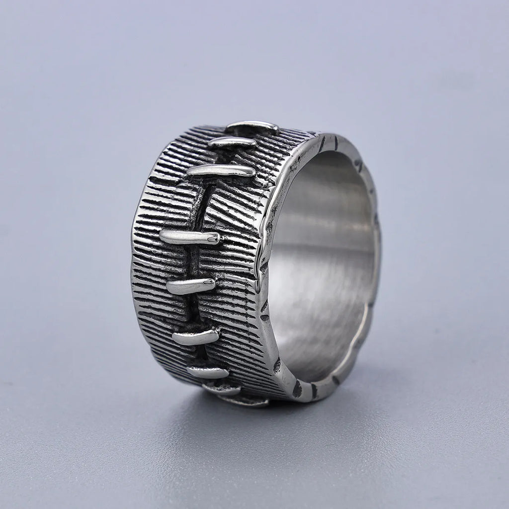 Dark punk titanium steel geometric ring with double construction in retro colour