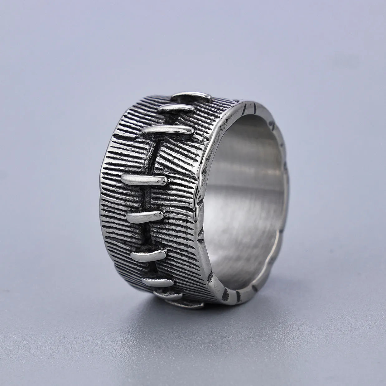 Dark punk titanium steel geometric ring with double construction in retro colour
