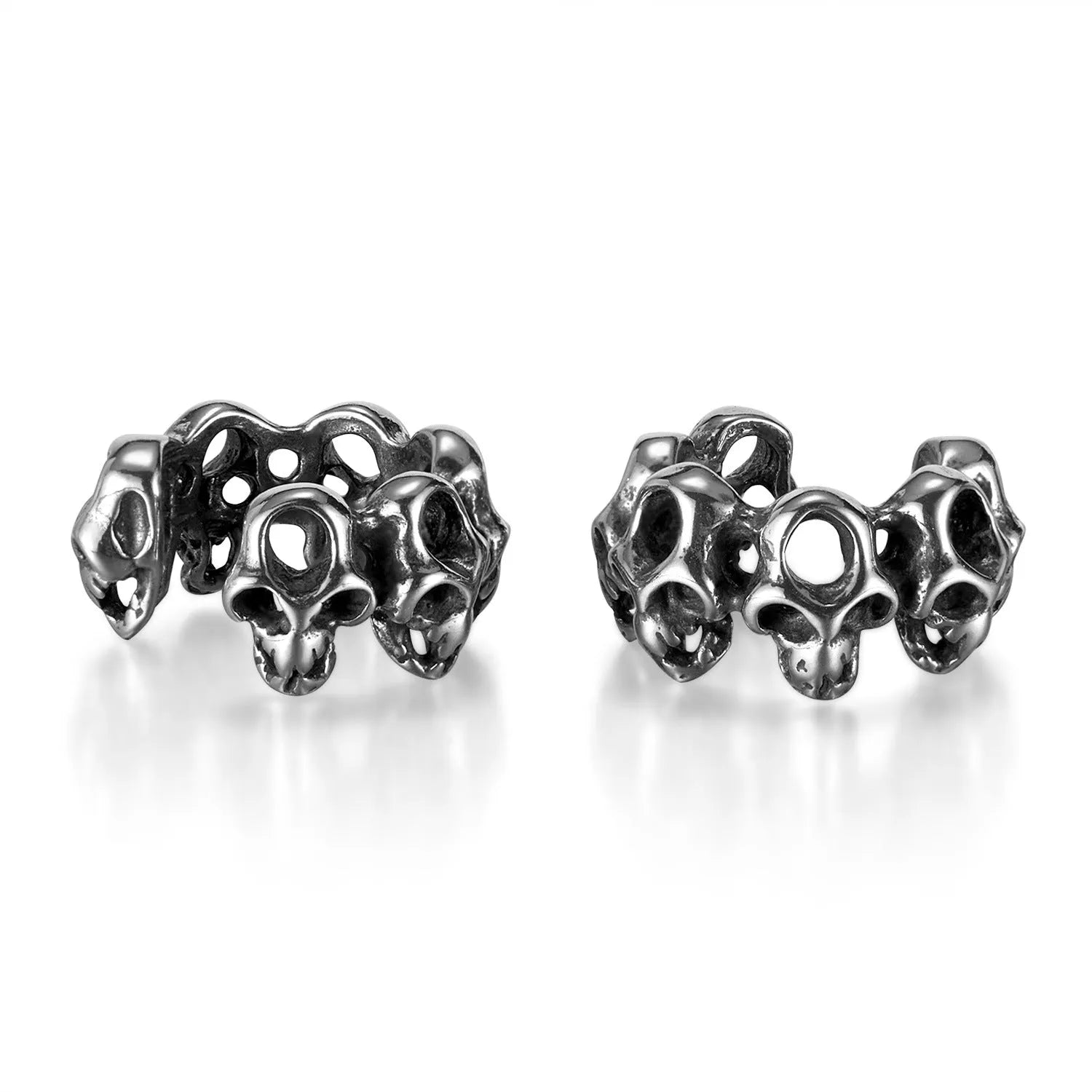 Stainless steel geometric skull ear clips with hollow design and electroplated finish