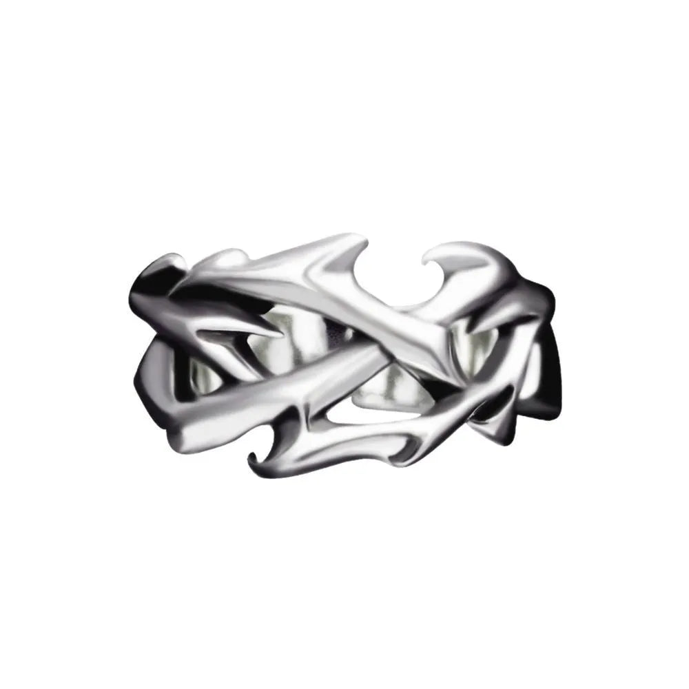 Copper adjustable ring with geometric thorn and flower design in J2150 colour