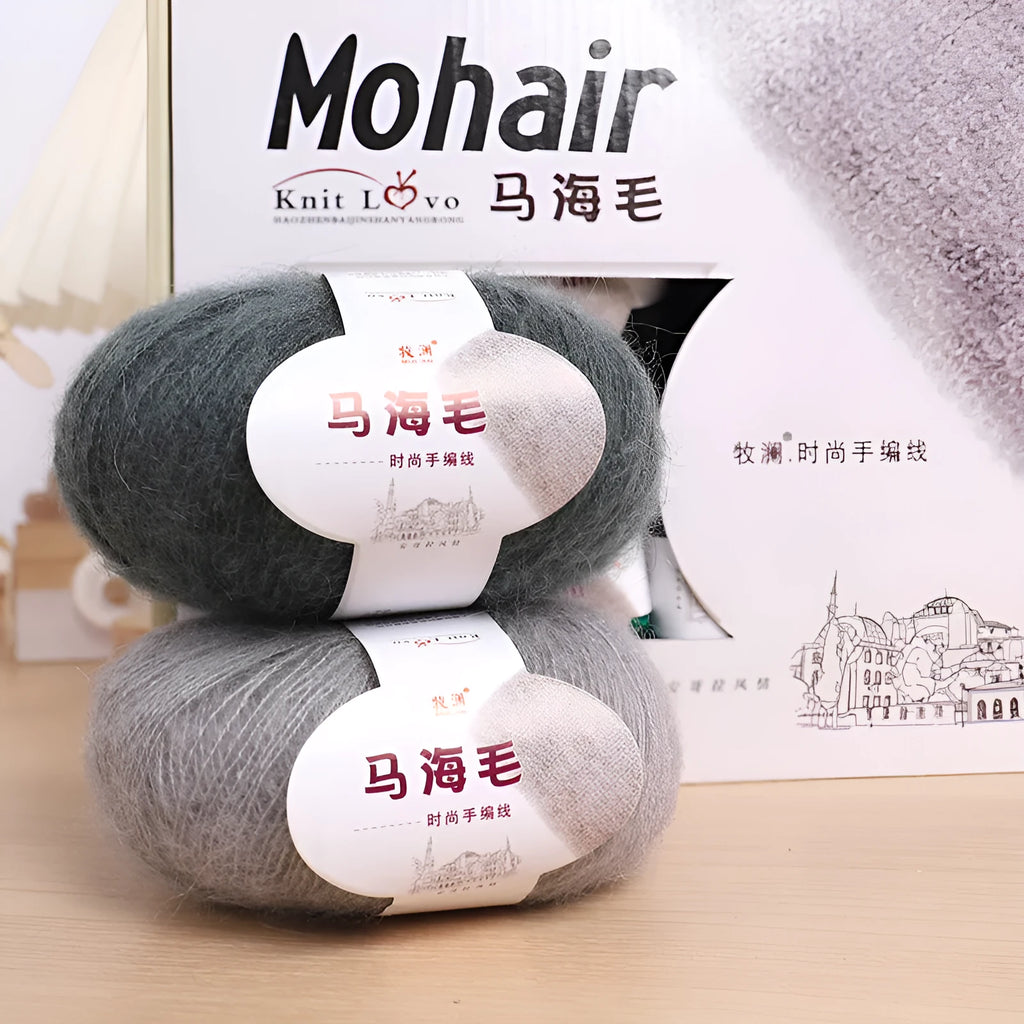 Mohair scarf DIY weaving kit with wool ball in multiple colour options