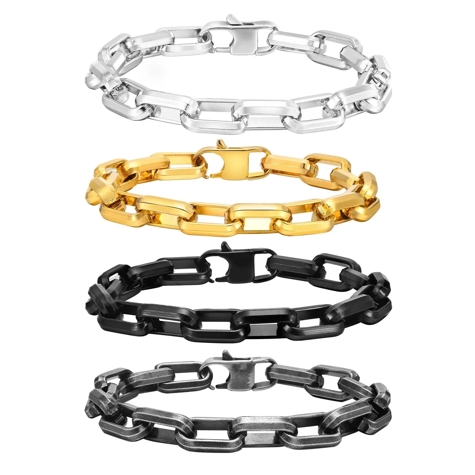 Men's simple square chain titanium steel bracelet in four colour options