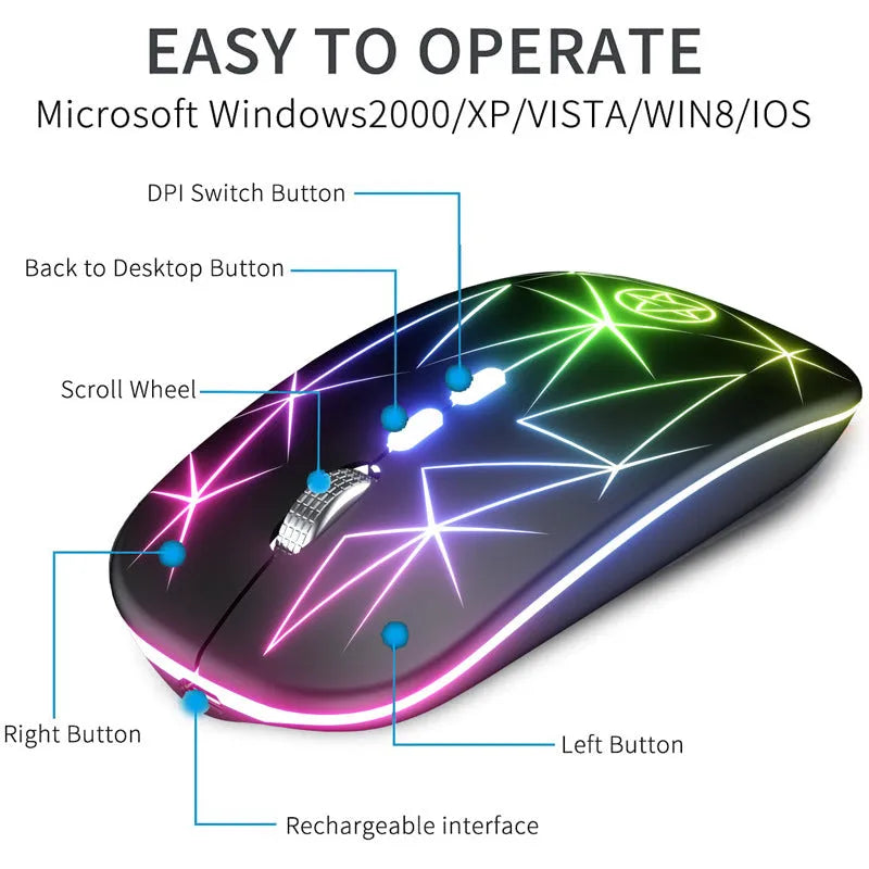 Wireless Bluetooth gaming mouse with luminous charging indicator and metal scroll wheel