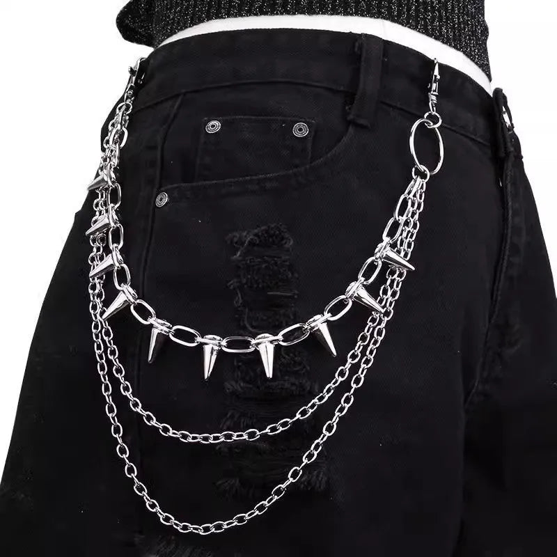 Silver metal pants chain with double-layer design and 115cm length for trouser ornamentation