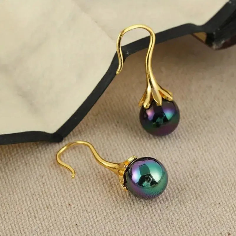 Gold-coloured retro women's earrings with electroplated finish and alloy construction