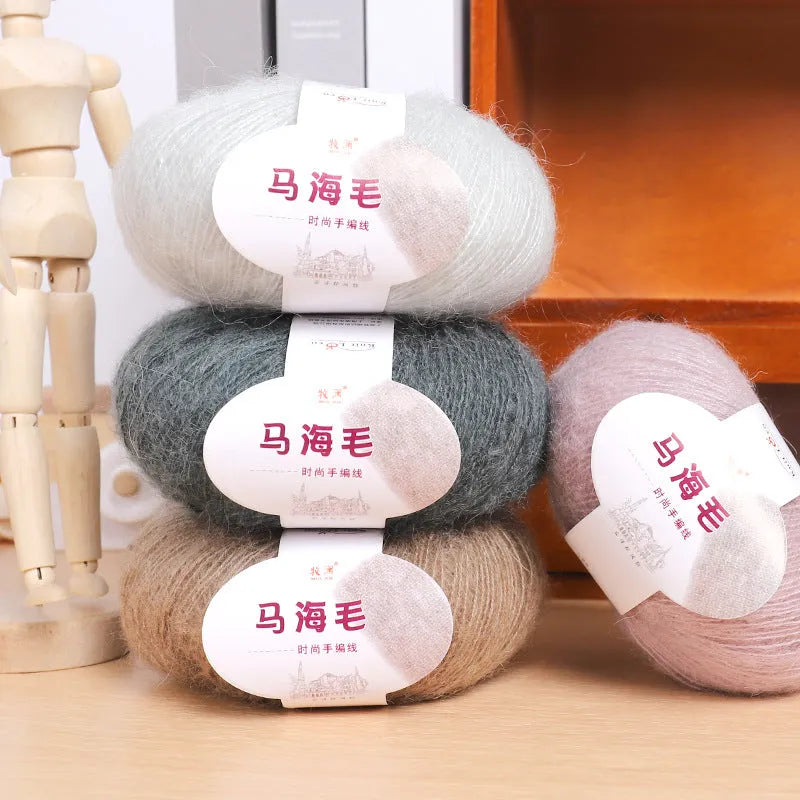 Mohair scarf DIY weaving kit with wool ball in multiple colour options