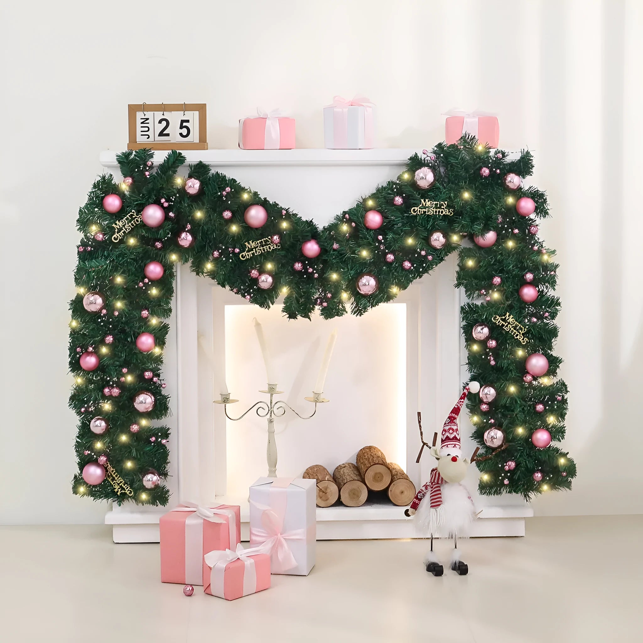2.7 metre pink artificial rattan vine Christmas decoration with lighting options