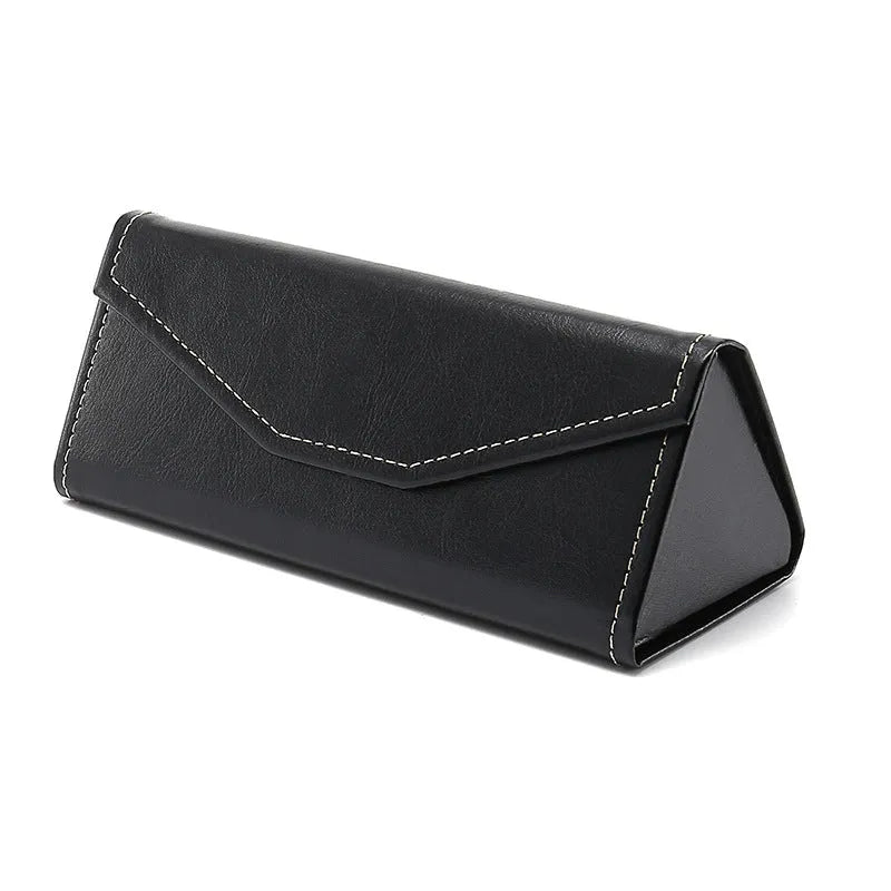 Handmade black PU cowhide triangle folding glasses case for full rim frames.
