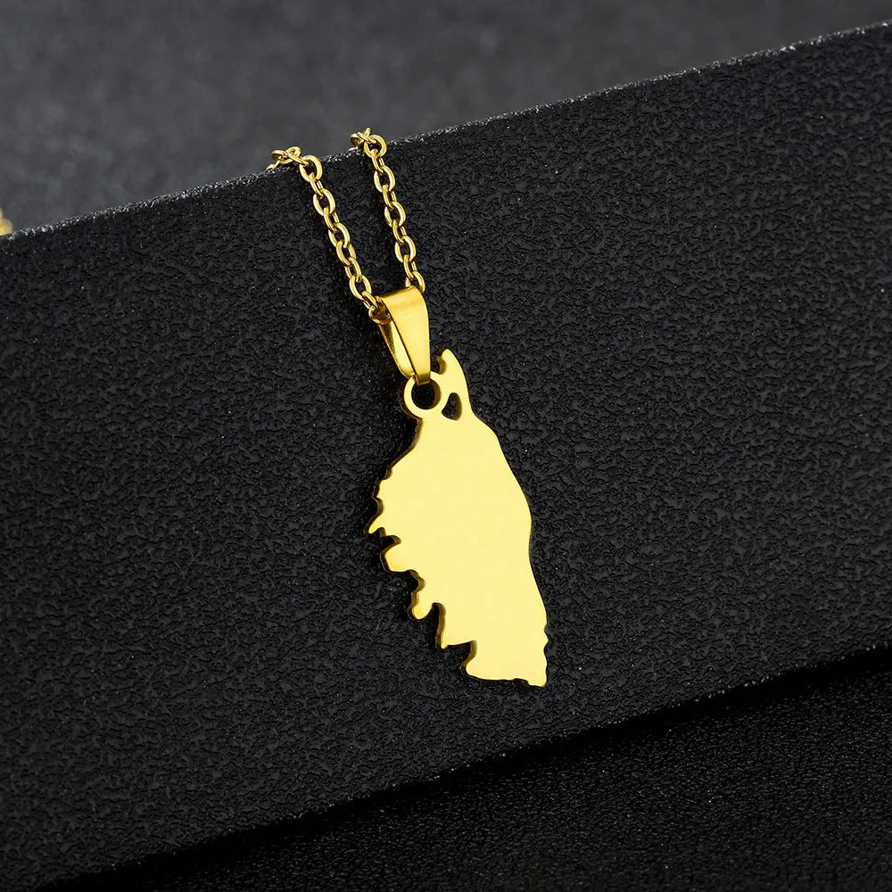 Stainless steel French Corsica faceted pendant necklace with glossy electroplating finish and O-ring chain
