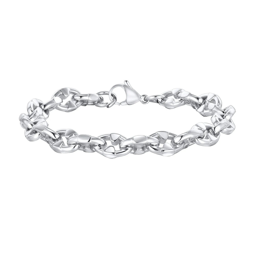 Handmade thick geometric chain bracelet in stainless steel for men, unisex design.