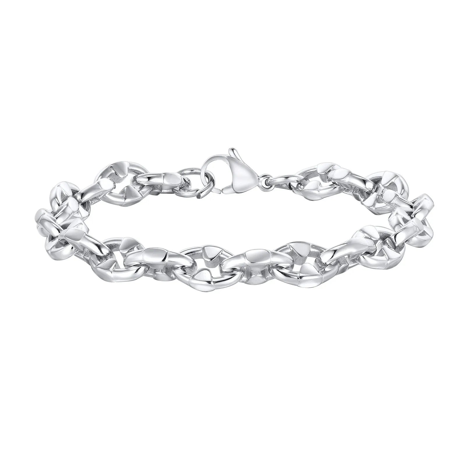 Handmade thick geometric chain bracelet in stainless steel for men, unisex design.