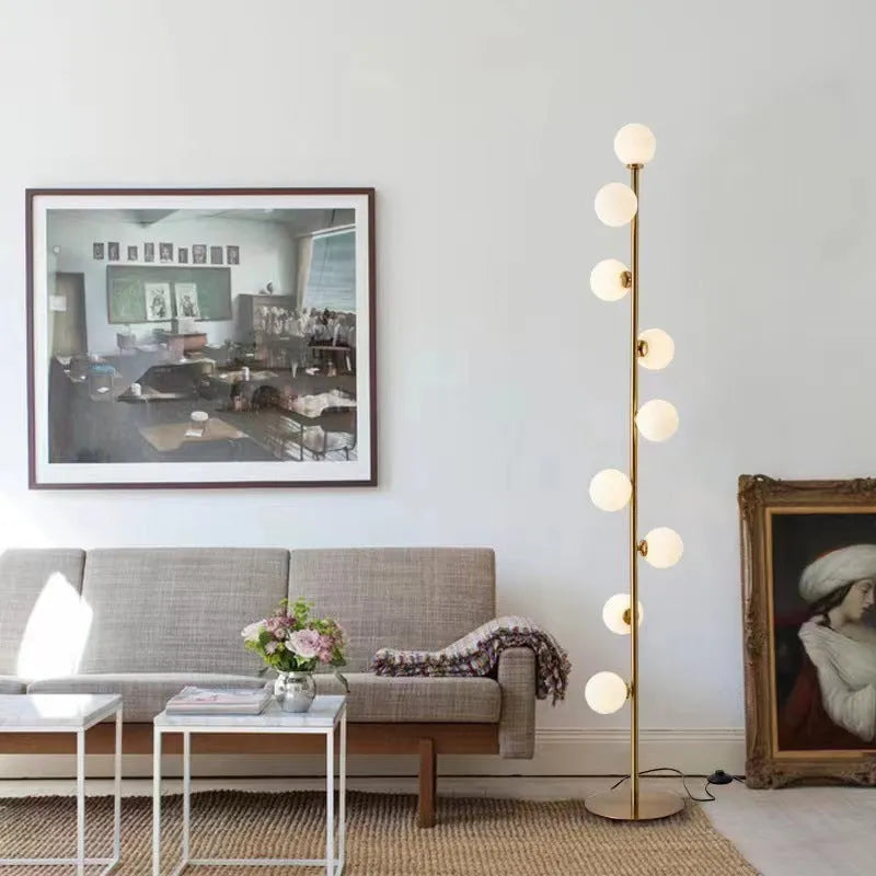 Minimalist Nordic floor lamp with wrought iron and glass construction, 154cm tall with 23cm base