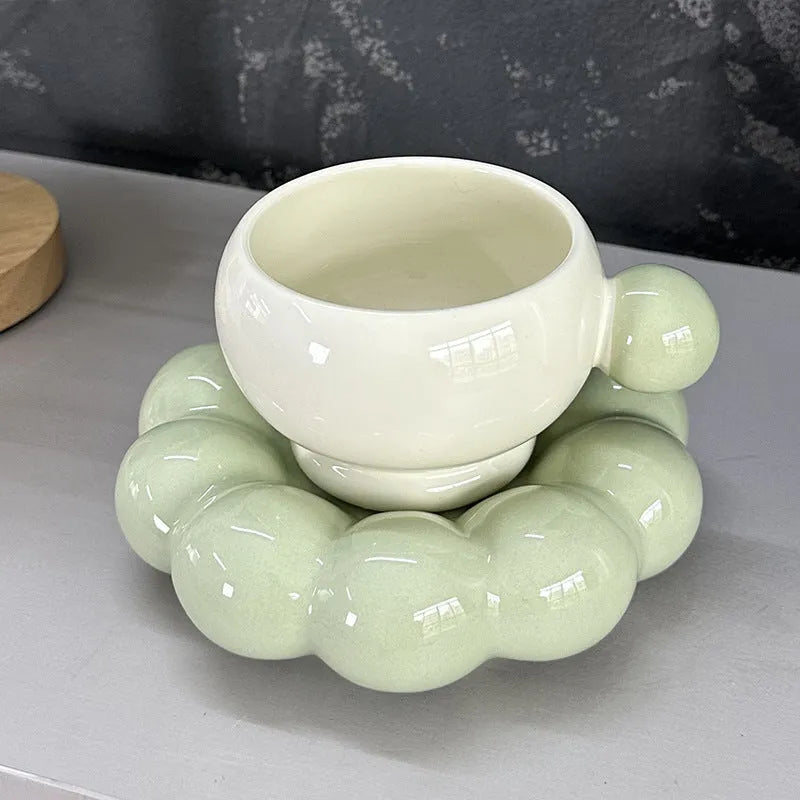 Ceramic coffee set with 250ml cup and matching dish in Nordic style solid colours