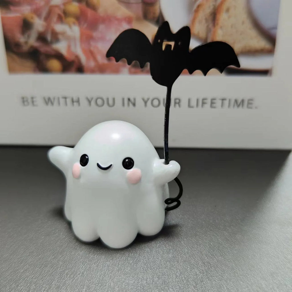 Mini ghost walking dog resin statue Halloween ornament with bat