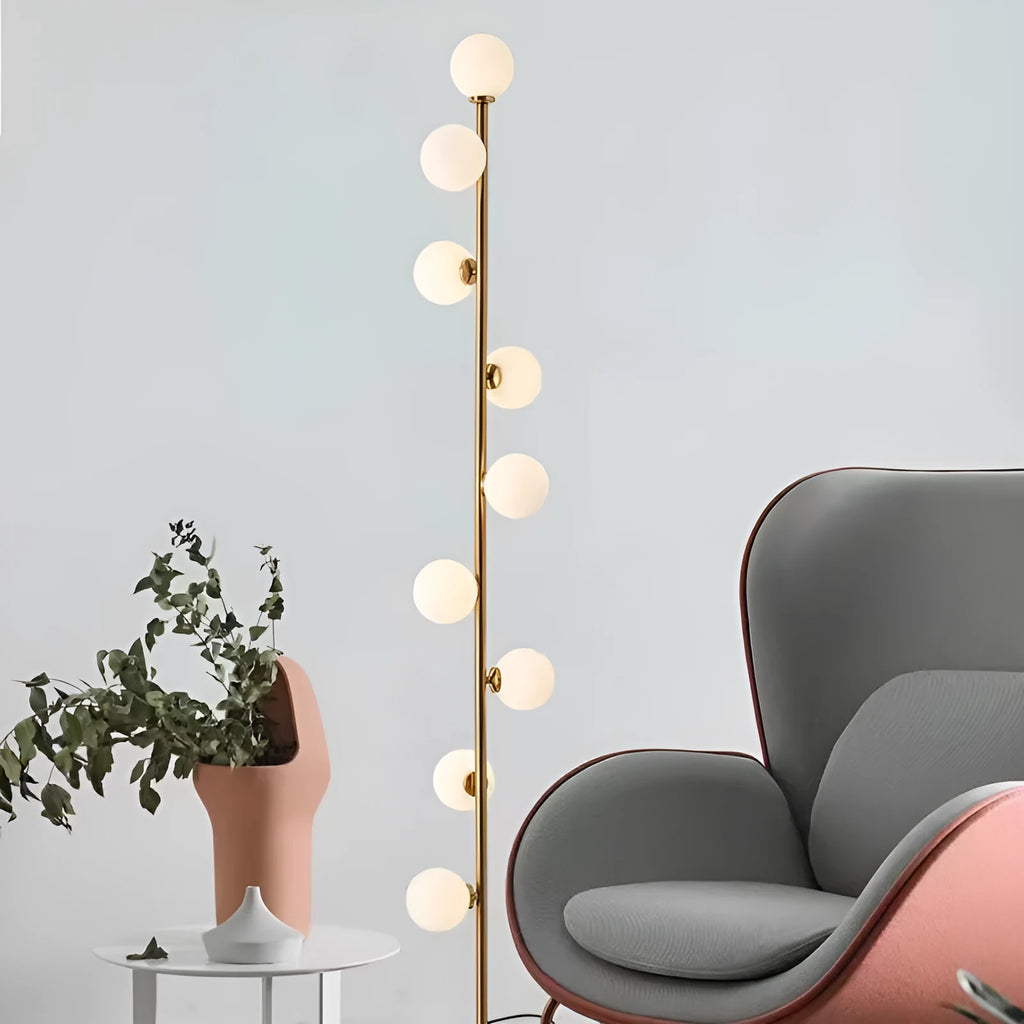 Minimalist Nordic floor lamp with wrought iron and glass construction, 154cm tall with 23cm base