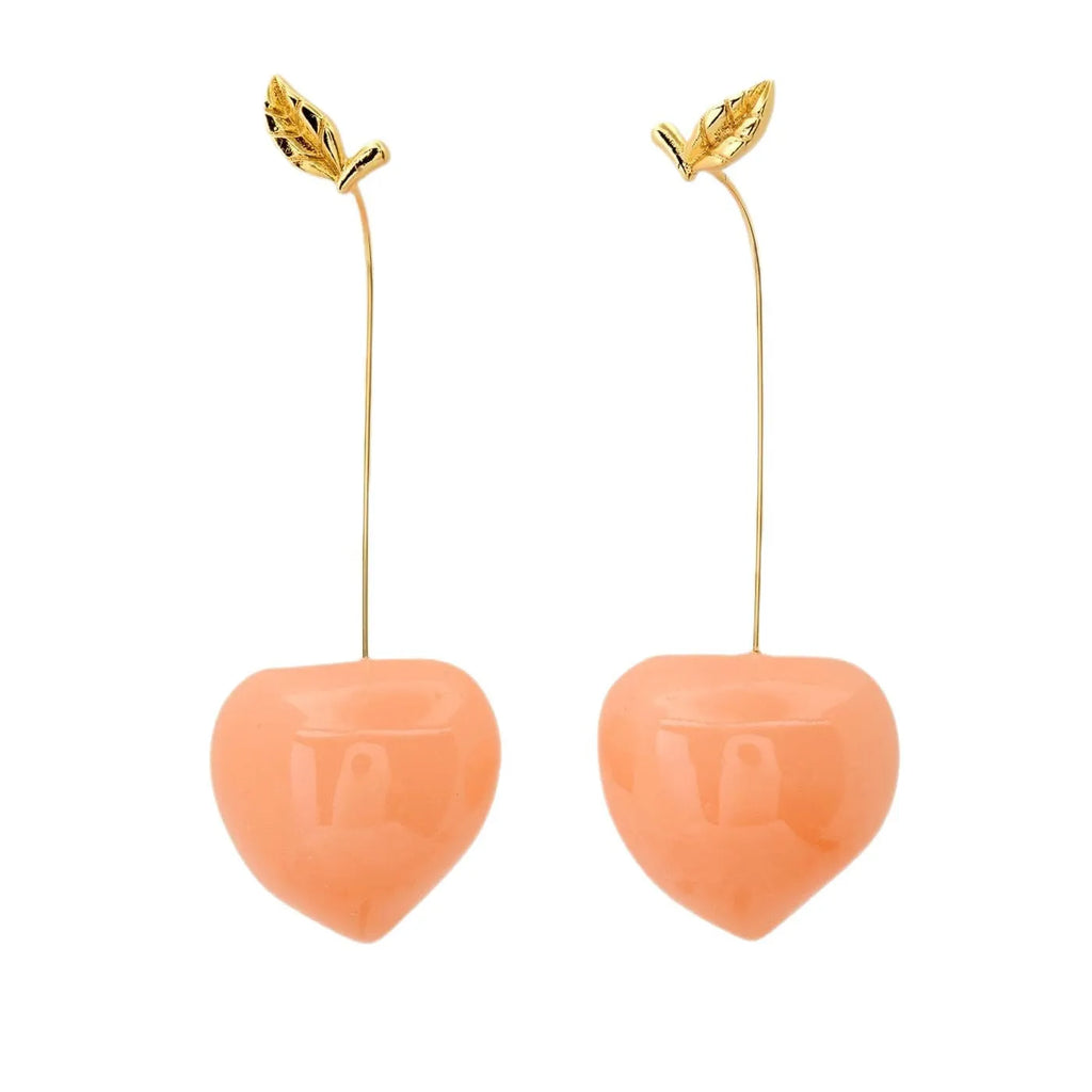 Gold plated fruit and vegetable design earrings on copper with carrot, orange, blueberry charms