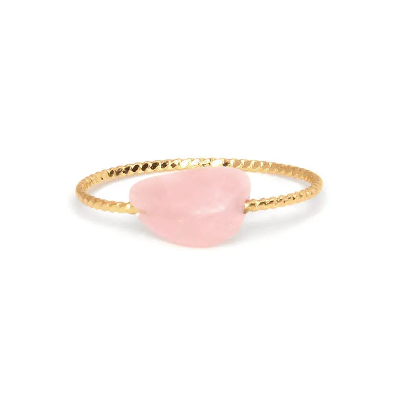 Geometric-shaped agate stone ring for women in various colour options on a neutral background.