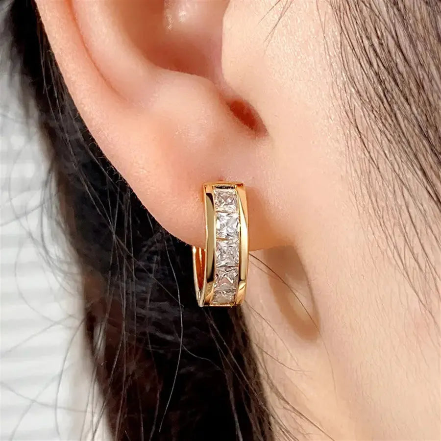 Geometric quadrilateral copper stud earrings in gold and silver colour options for women