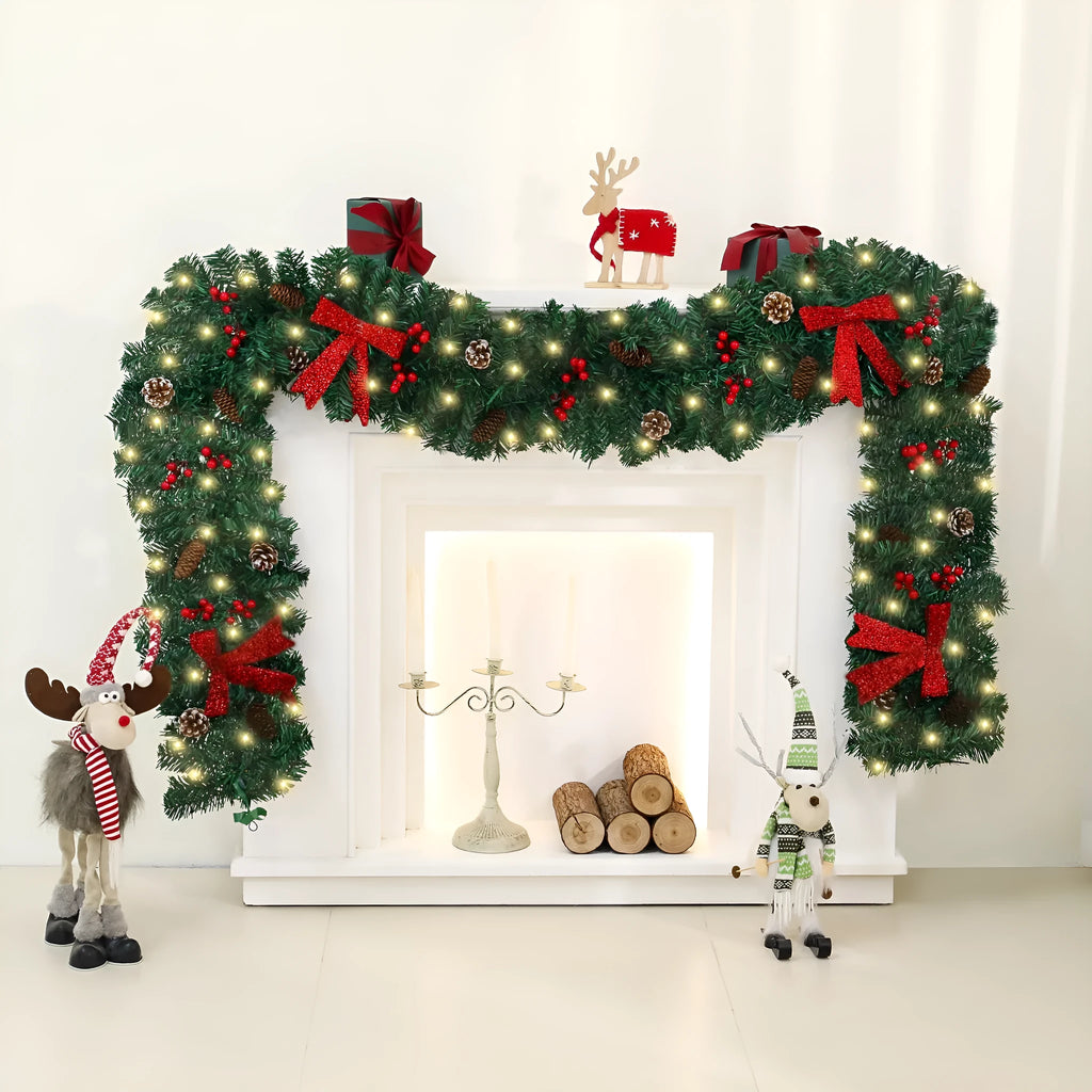 Christmas rattan pine cone bow decorative showcase with European style design and optional lighting
