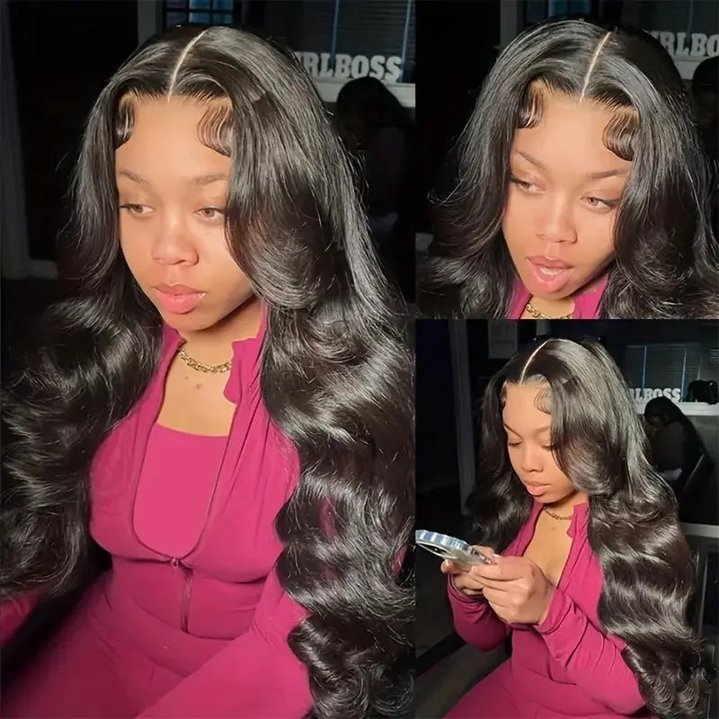Black synthetic ladies wig with big wavy hairstyle on a mannequin head, showing lace fibre construction.
