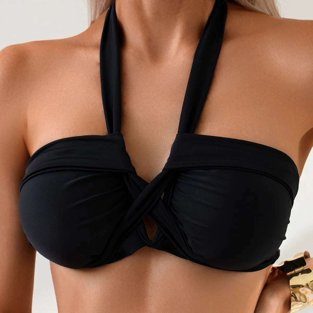 Black backless swimming bikini with European style briefs for swimming sports