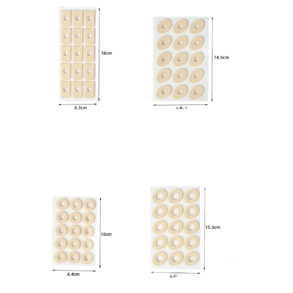 Women's lightweight PU protective toe pads showing four shapes: large oval, small oval, U-shaped, circular section
