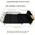 Retractable foldable kitchen dish rack made of carbon steel with cutlery and cup holders.