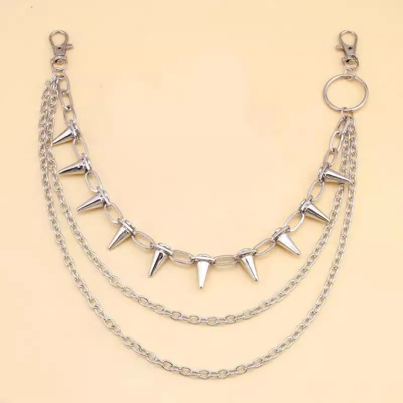 Silver metal pants chain with double-layer design and 115cm length for trouser ornamentation