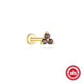 S925 sterling silver flat head thread piercing with super shiny rainbow stone in gold tone.