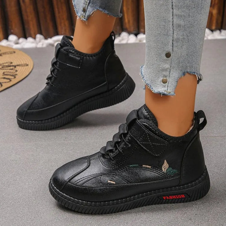 Women's black velvet cotton shoes with rubber sole and low-cut design